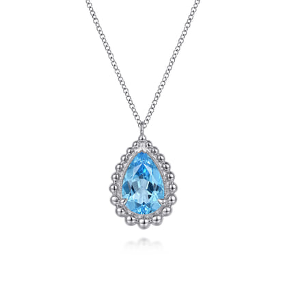 925 Sterling Silver Swiss Blue Topaz Teardrop Pendant Necklace-Bujukan