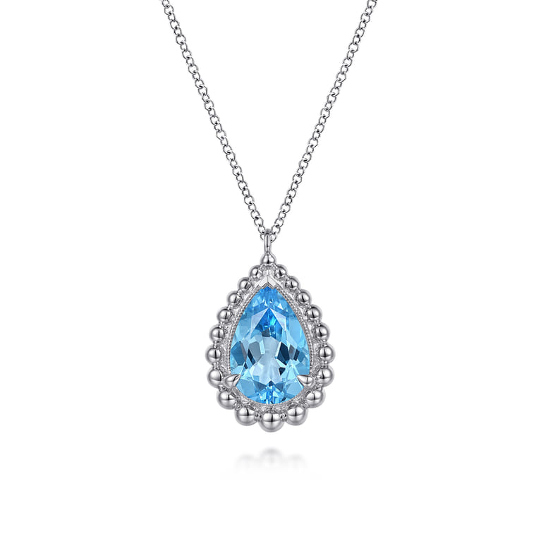 925 Sterling Silver Swiss Blue Topaz Teardrop Pendant Necklace-Bujukan - Shot 1
