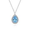 925 Sterling Silver Swiss Blue Topaz Teardrop Pendant Necklace-Bujukan