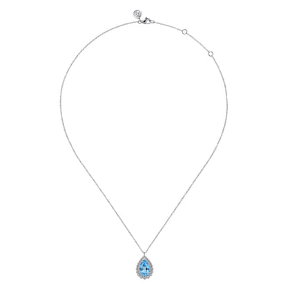 925 Sterling Silver Swiss Blue Topaz Teardrop Pendant Necklace-Bujukan