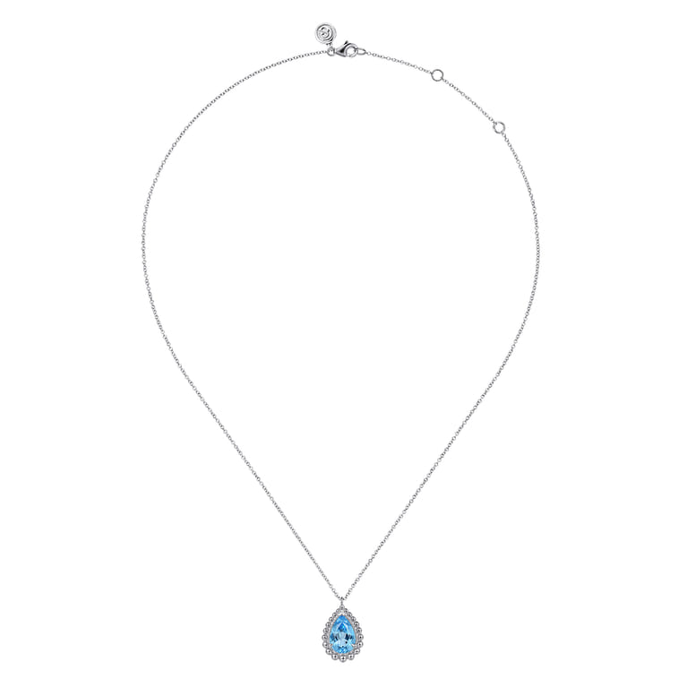 925 Sterling Silver Swiss Blue Topaz Teardrop Pendant Necklace-Bujukan - Shot 2