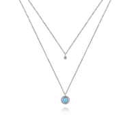 925 Sterling Silver Swiss Blue Topaz and Diamond Layered Necklace