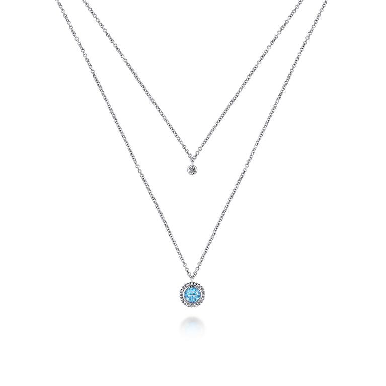 925 Sterling Silver Swiss Blue Topaz and Diamond Layered Necklace - 0.04 ct - Shot 1
