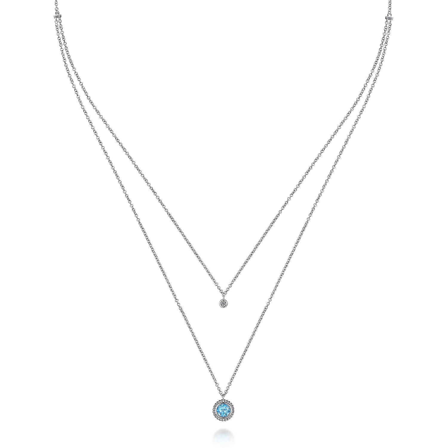 925 Sterling Silver Swiss Blue Topaz and Diamond Layered