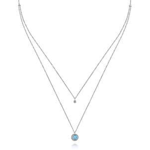 925 Sterling Silver Swiss Blue Topaz and Diamond Layered Necklace