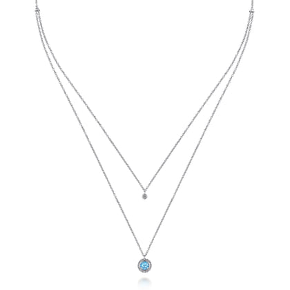 925 Sterling Silver Swiss Blue Topaz and Diamond Layered Necklace