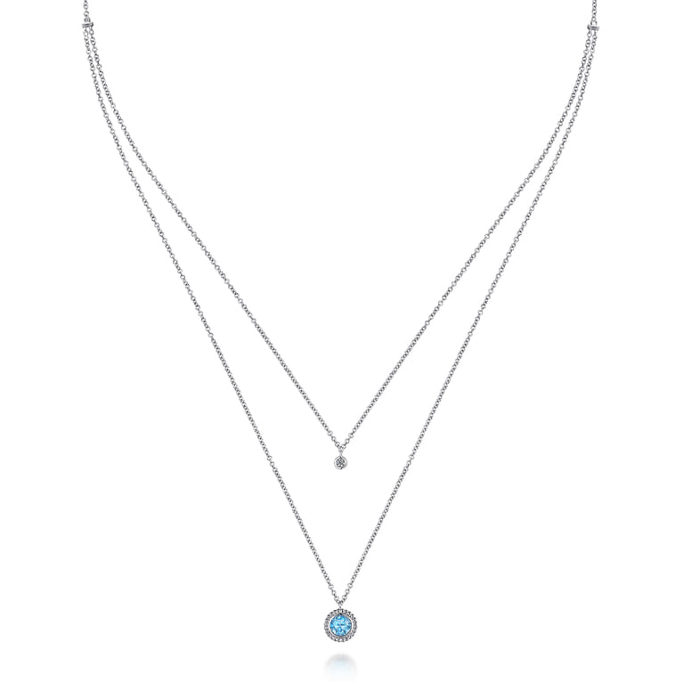925 Sterling Silver Swiss Blue Topaz and Diamond Layered Necklace - 0.04 ct - Shot 2