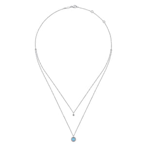 925 Sterling Silver Swiss Blue Topaz and Diamond Layered Necklace