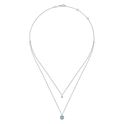 925 Sterling Silver Swiss Blue Topaz and Diamond Layered Necklace