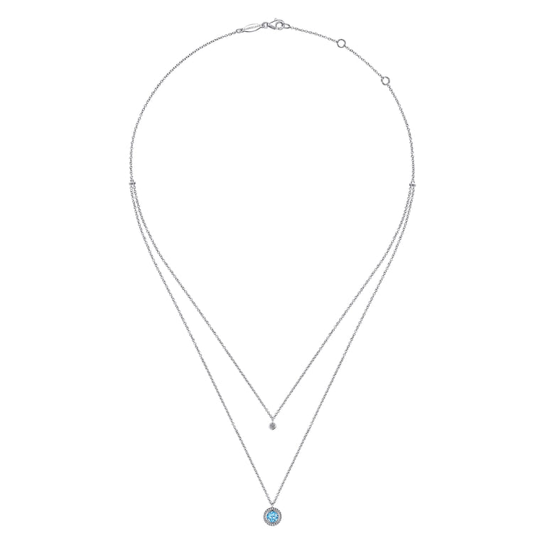 925 Sterling Silver Swiss Blue Topaz and Diamond Layered Necklace - 0.04 ct - Shot 3