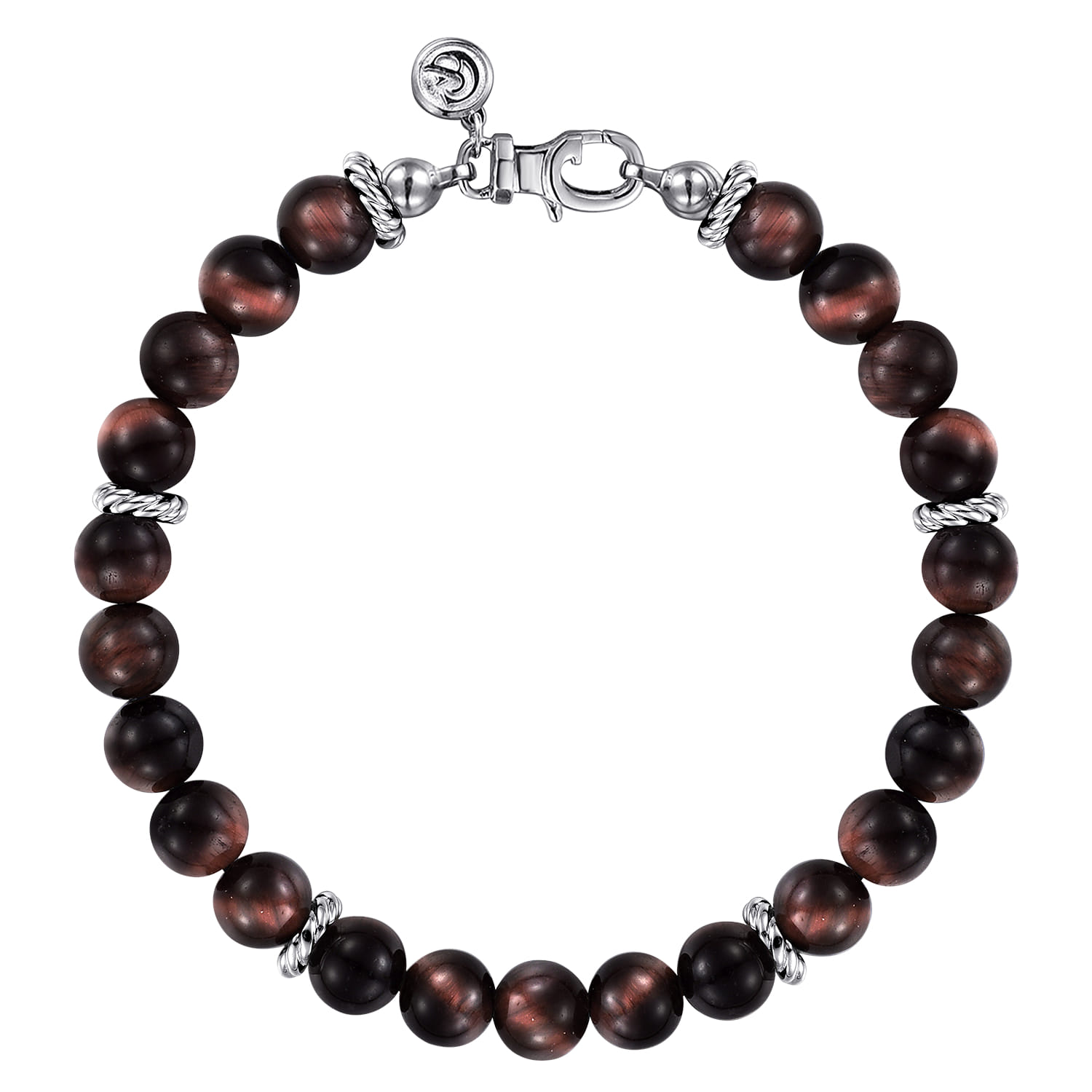 925 Sterling Silver Tiger Eye Beaded Bracelet 8mm - Shot 1