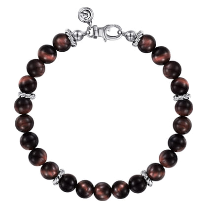 925 Sterling Silver Tiger Eye Beaded Bracelet 8mm