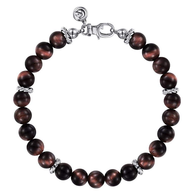 925 Sterling Silver Tiger Eye Beaded Bracelet 8mm - Shot 1