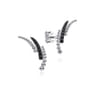 925 Sterling Silver Triple Split Curved Bar Bujukan Black Spinel Stud Earrings