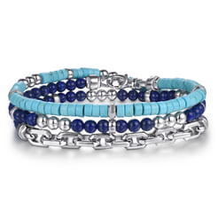  925 Sterling Silver Turquoise and Lapis Wrap Bracelet and Necklace