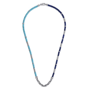 925 Sterling Silver Turquoise and Lapis Wrap Bracelet and Necklace
