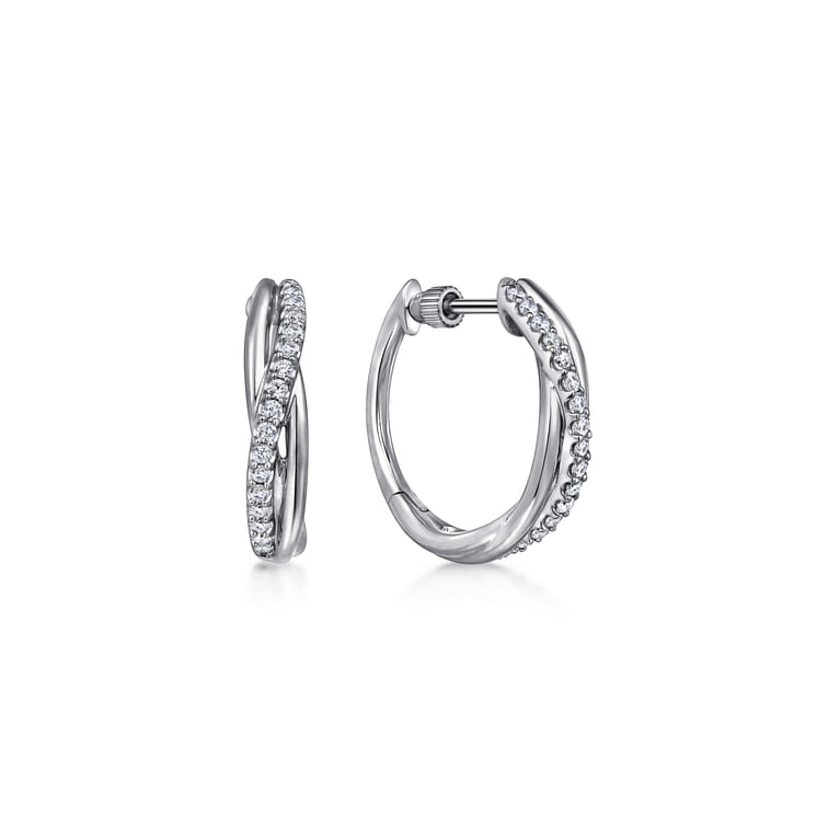 925 Sterling Silver Twisted 15mm White Sapphire Huggie Earrings - Shot 1