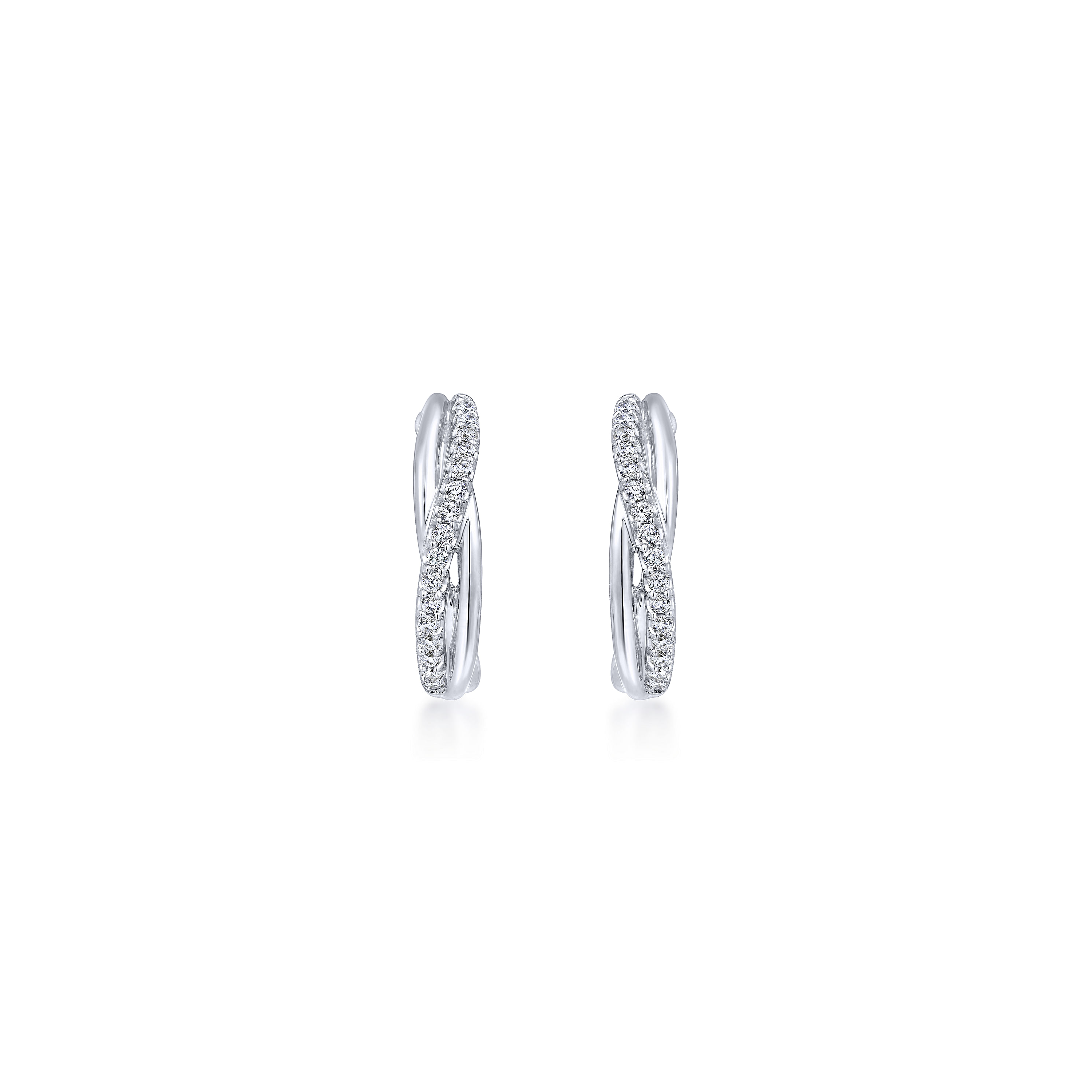 925 Sterling Silver Twisted 15mm White Sapphire Huggie Earrings - Shot 3