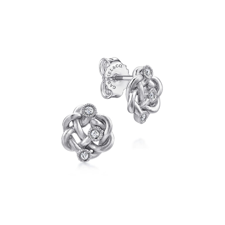 925 Sterling Silver Twisted Knot Diamond Stud Earrings - 0.05 ct - Shot 1