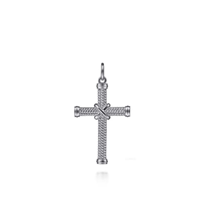 925 Sterling Silver Twisted Rope Cross Pendant with X Center