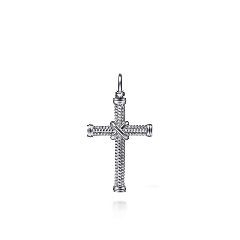 925 Sterling Silver Twisted Rope Cross Pendant with X Center - Shot 1