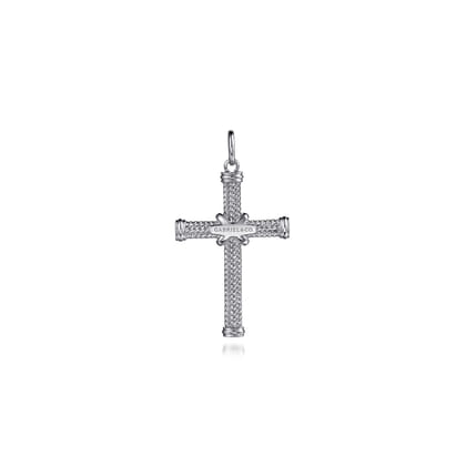925 Sterling Silver Twisted Rope Cross Pendant with X Center