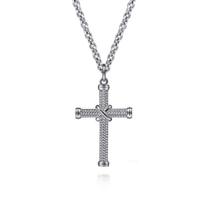 925 Sterling Silver Twisted Rope Cross Pendant with X Center