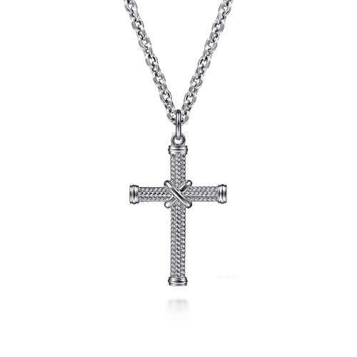 925 Sterling Silver Twisted Rope Cross Pendant with X Center - Shot 3