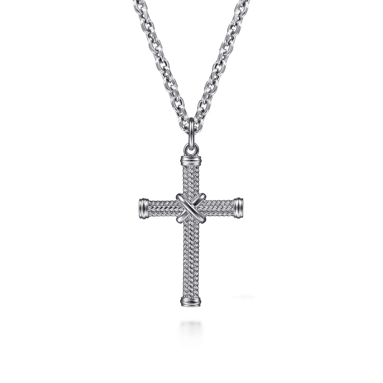 925 Sterling Silver Twisted Rope Cross Pendant with X Center - Shot 3