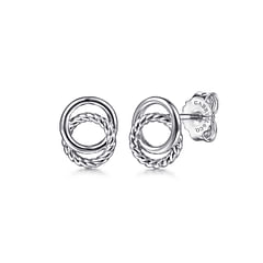 925 Sterling Silver Twisted Rope Double Circle Stud Earrings