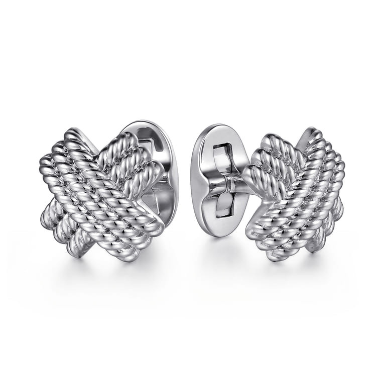 925 Sterling Silver Twisted Rope X Cufflinks - Shot 1