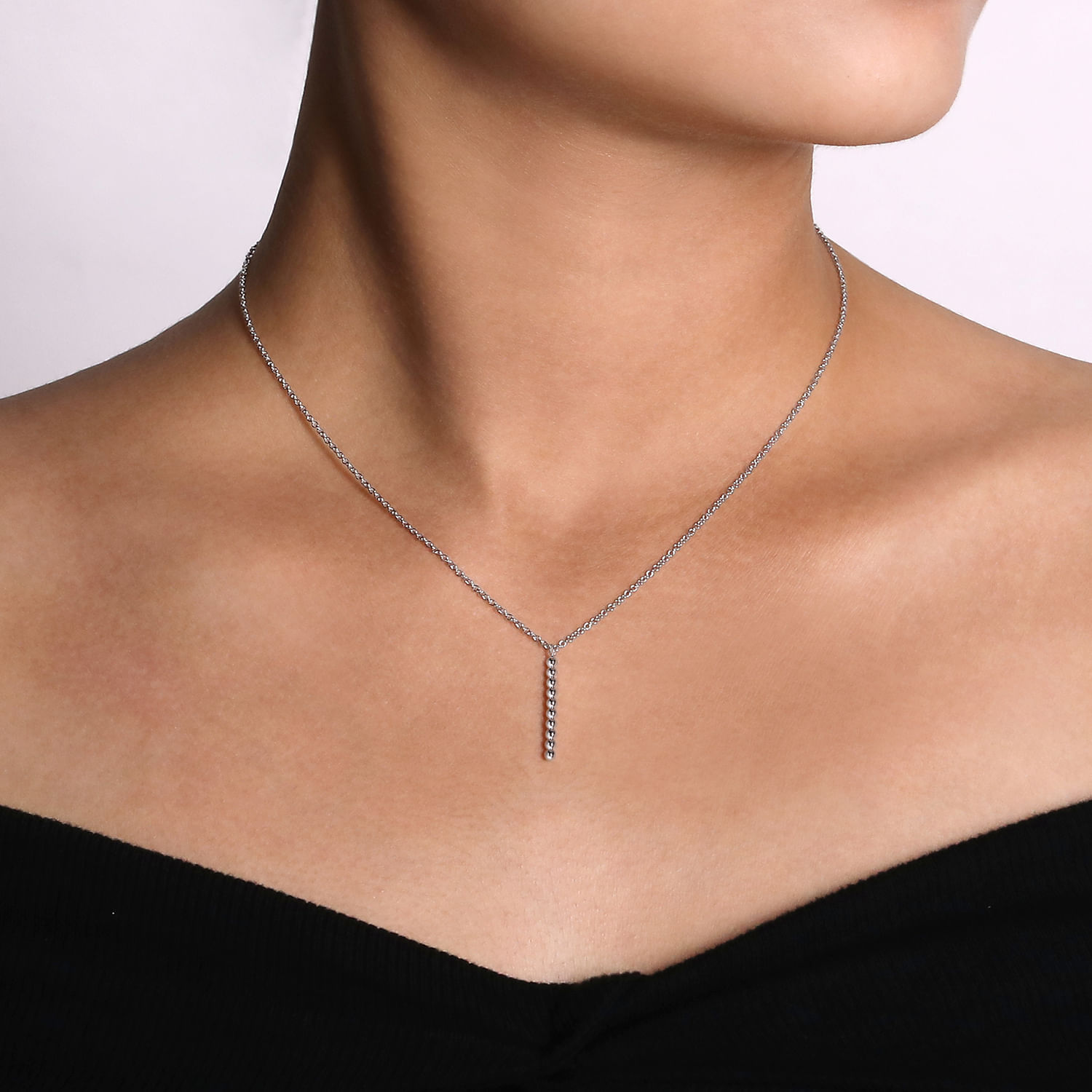 925 Sterling Silver Vertical Bar Bujukan bead Necklace