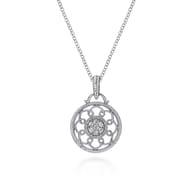 925 Sterling Silver Vintage Diamond Filigree Pendant Necklace