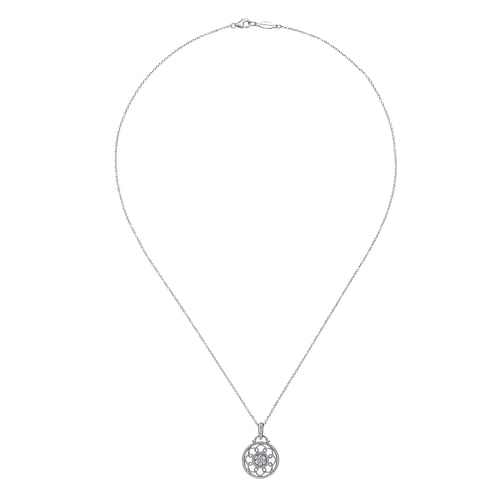 925 Sterling Silver Vintage Diamond Filigree Pendant Necklace - 0.1 ct - Shot 2