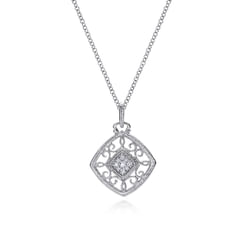 925 Sterling Silver Vintage Diamond Pendant Necklace