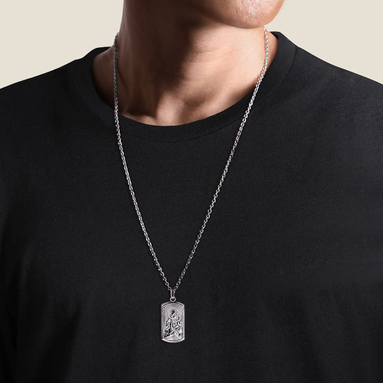 925 Sterling Silver Virgin Mary  Jesus Men's Pendant - Shot 4