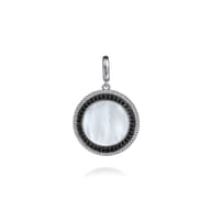 925 Sterling Silver White Mother Pearl and Black Spinel Bujukan Medallion Pendant in size 24mm With Detachable Bail