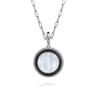 925 Sterling Silver White Mother Pearl and Black Spinel Bujukan Medallion Pendant in size 24mm With Detachable Bail