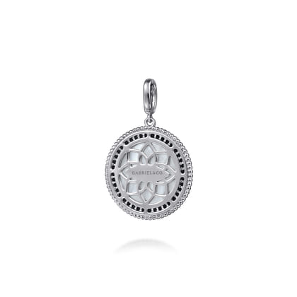 925 Sterling Silver White Mother Pearl and Black Spinel Bujukan Medallion Pendant in size 24mm with Detachable Bail