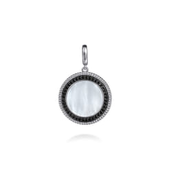 925 Sterling Silver White Mother Pearl and Black SpinelBujukan Medallion Pendant in size 24mm With Detachable Bail