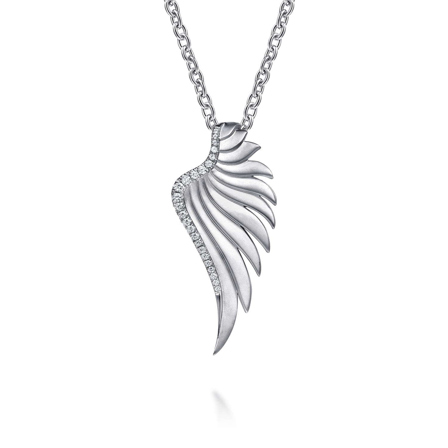 925 Sterling Silver White Sapphire Angel Wing Pendant Necklace - Shot 1