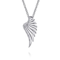 925 Sterling Silver White Sapphire Angel Wing Pendant Necklace