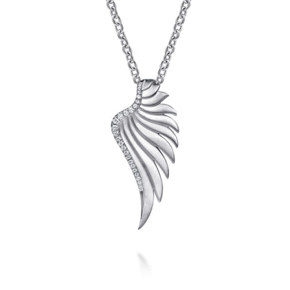 925 Sterling Silver White Sapphire Angel Wing Pendant Necklace