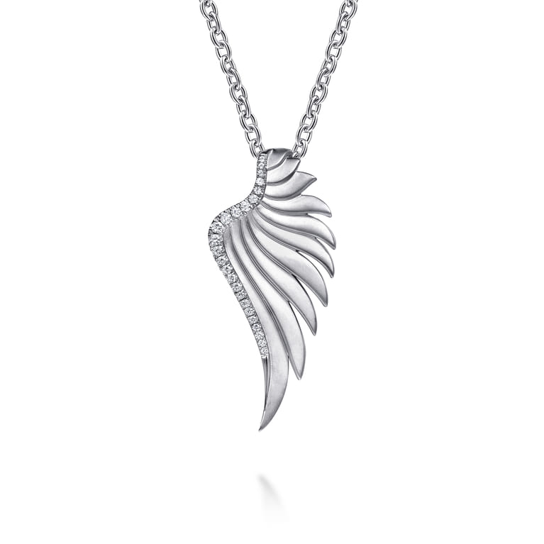 925 Sterling Silver White Sapphire Angel Wing Pendant Necklace - Shot 1