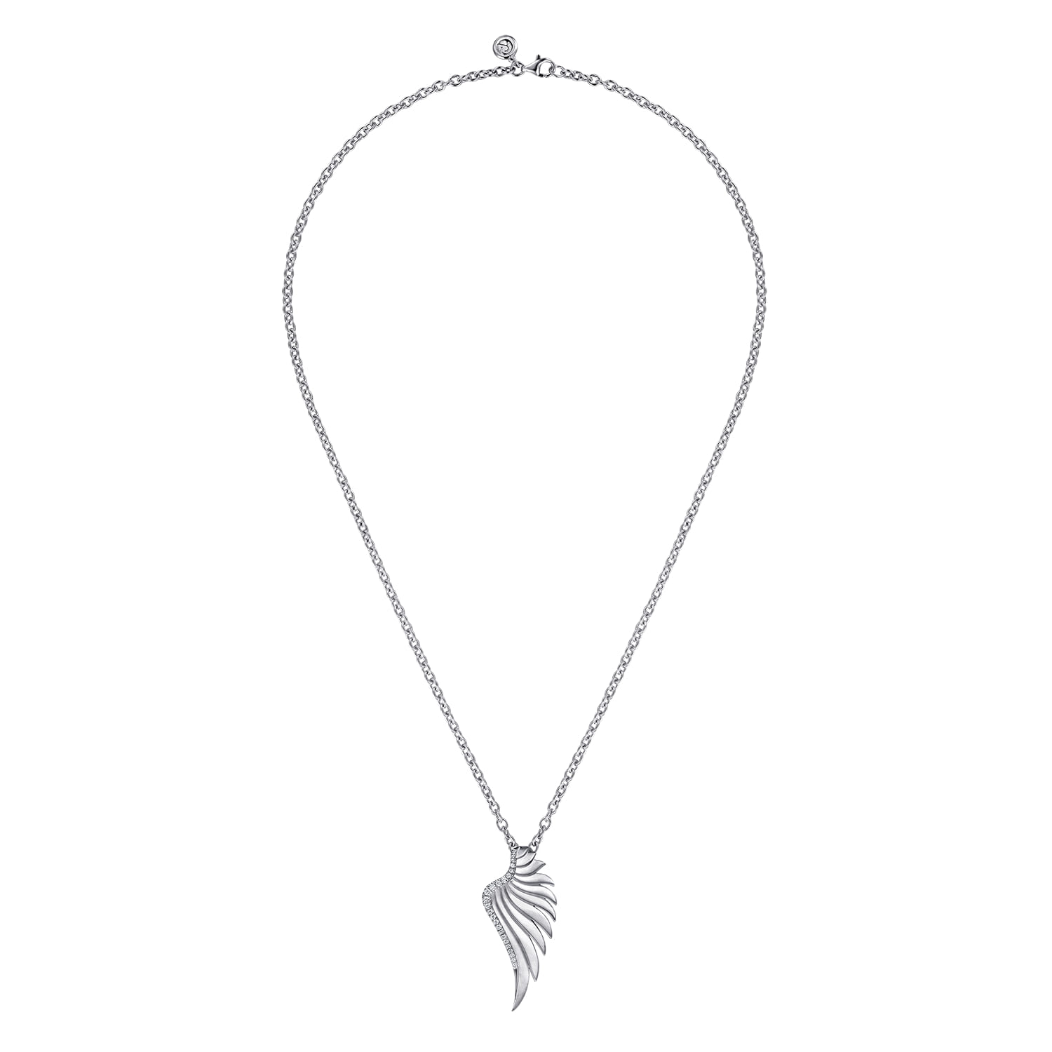 925 Sterling Silver White Sapphire Angel Wing Pendant Necklace - Shot 2