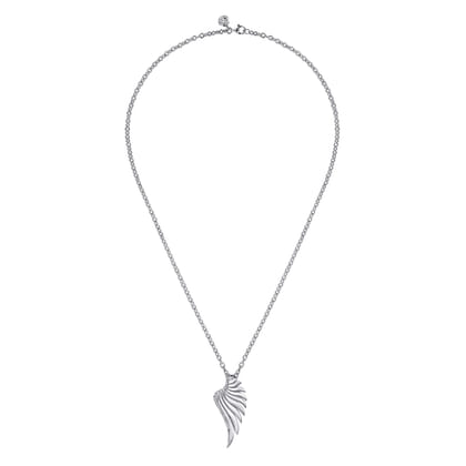 925 Sterling Silver White Sapphire Angel Wing Pendant Necklace