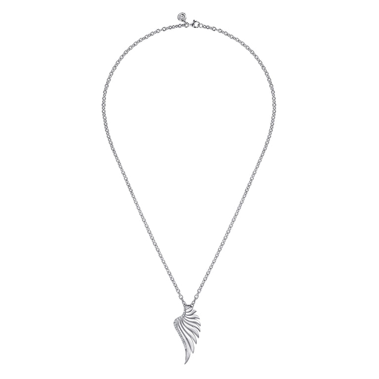 925 Sterling Silver White Sapphire Angel Wing Pendant Necklace - Shot 2
