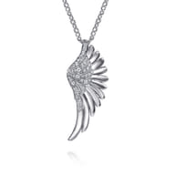 925 Sterling Silver White Sapphire Angel Wing Pendant Necklace