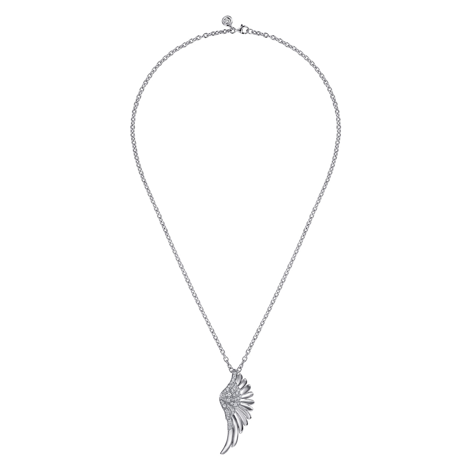 925 Sterling Silver White Sapphire Angel Wing Pendant Necklace - Shot 2