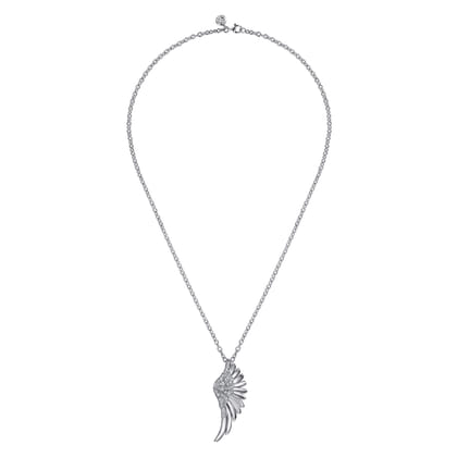925 Sterling Silver White Sapphire Angel Wing Pendant Necklace